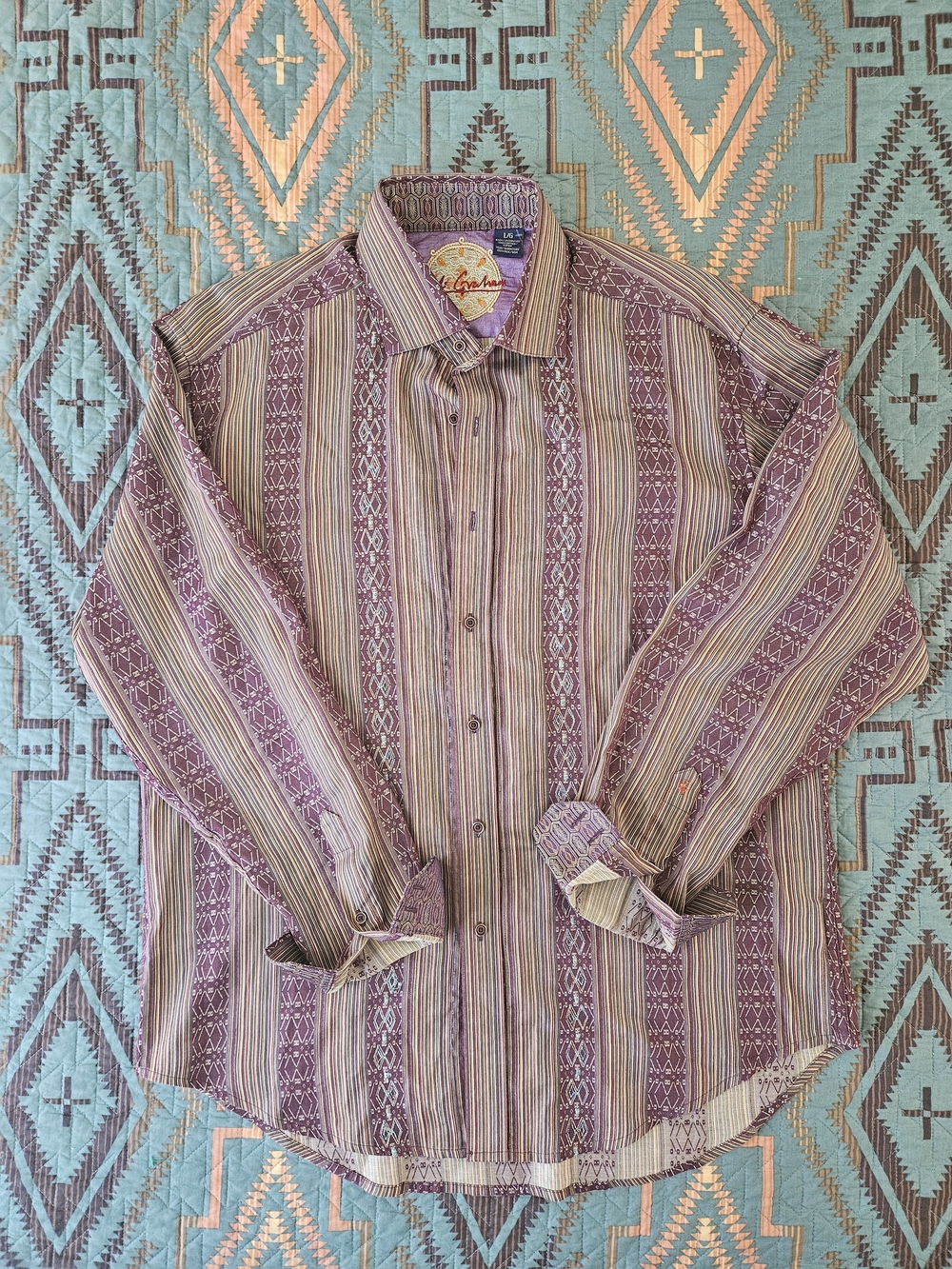 Robert Graham Purple and Cream Striped Button-Down Shirt
